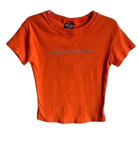 Vintage Harley Davidson 2001 Womens Short Sleeve TShirt SZ L Orange Beads Rt 66